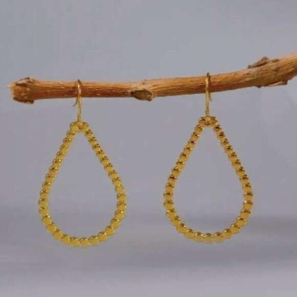 14k Gold Plated Water Drop Hoop Earrings - Picture 2 of 5